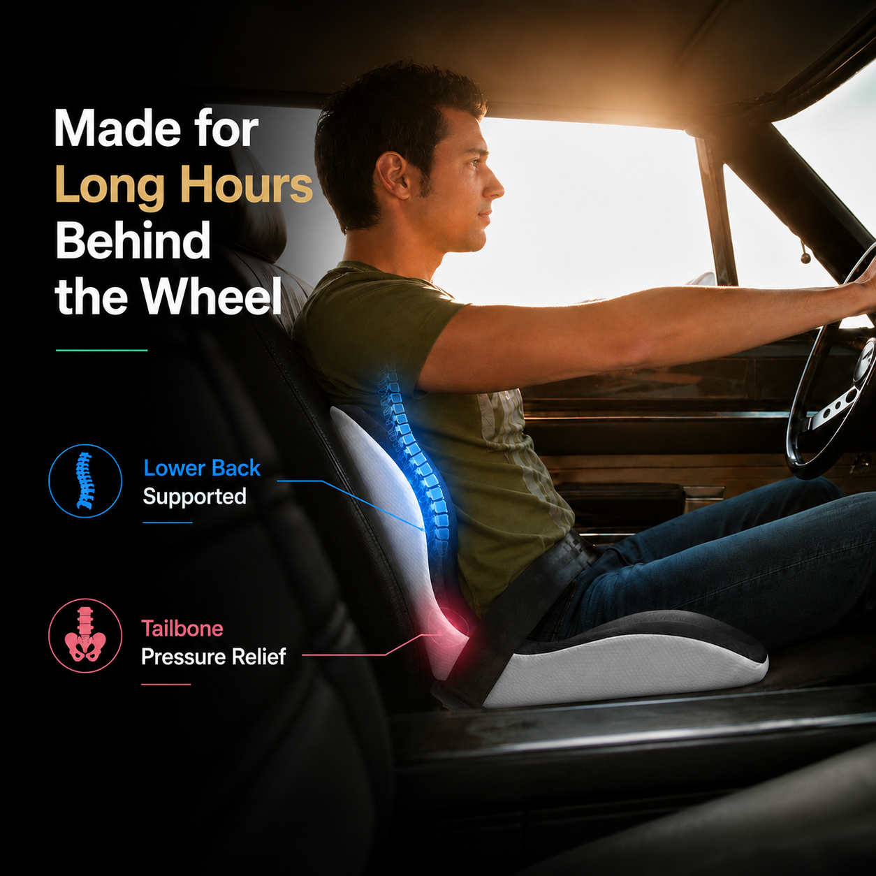 SpineCradle | 3-in-1 Driver's Posture Support System for Rideshare Drivers